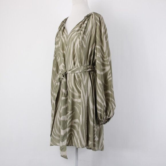 Banana Republic Dress $270 Sz S Mossy Green Tan Belt Unlined 100% Silk Dress - Picture 4 of 16